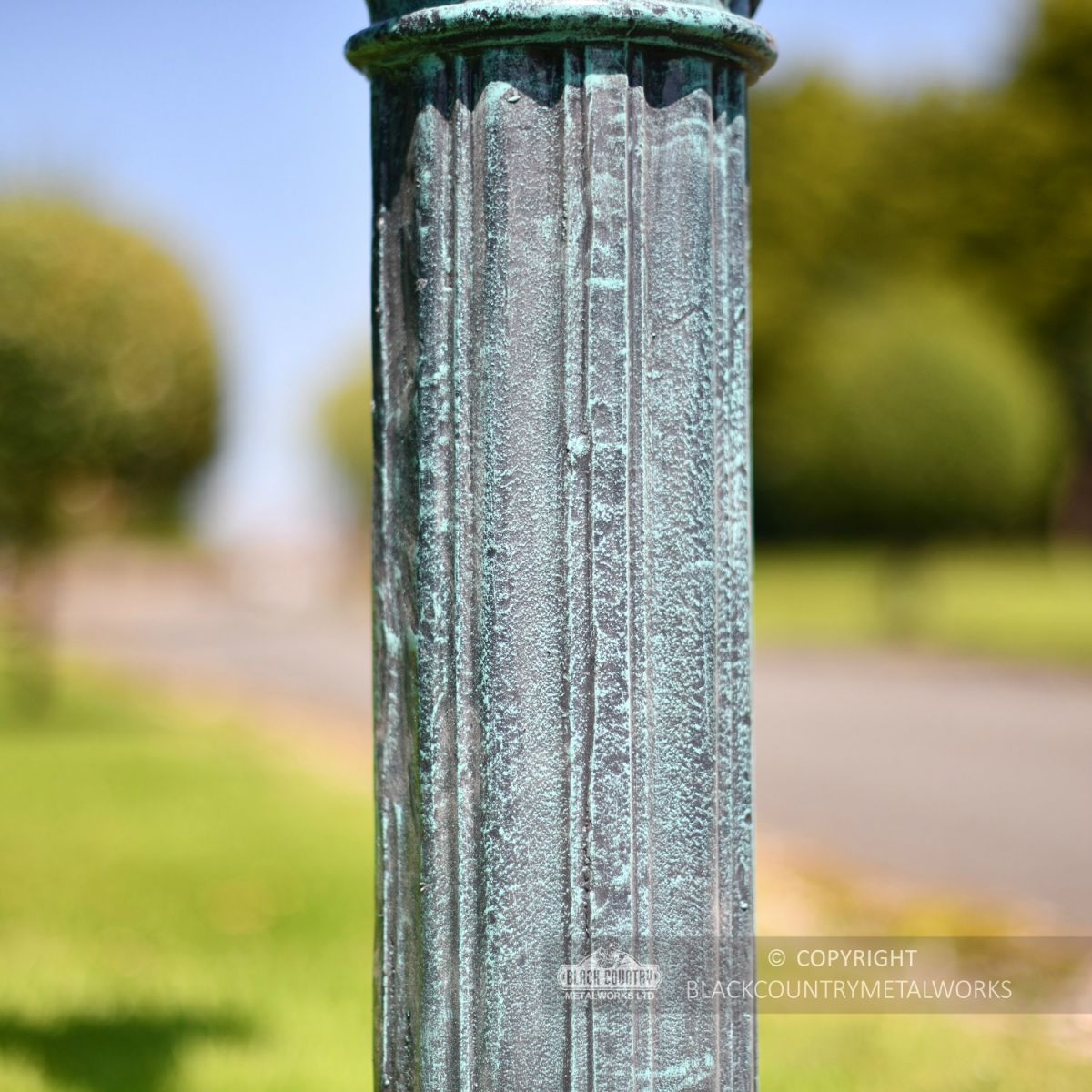 Fluted Cast Iron Lamp Post Column In Antique Pale Green