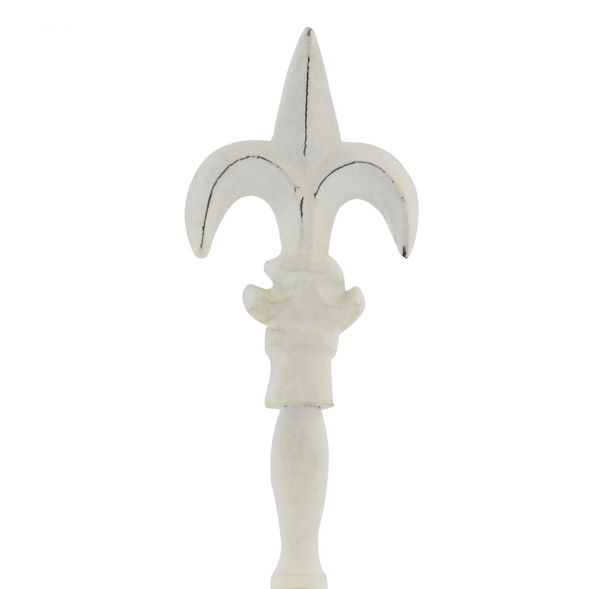 Close up of finial on antique white cake stand
