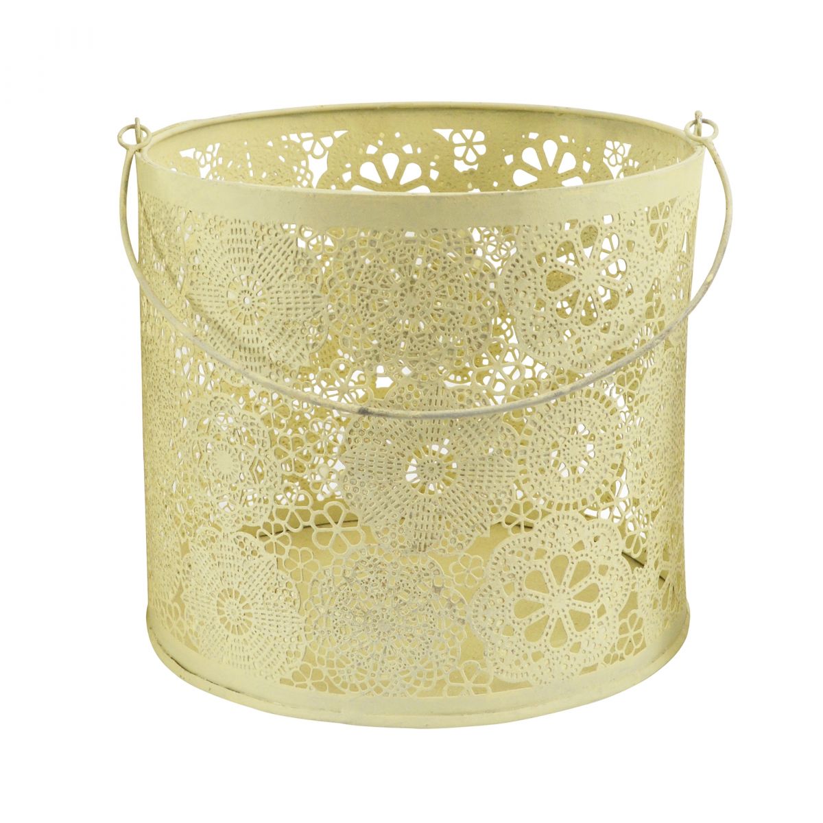 Cream floral basket with handle