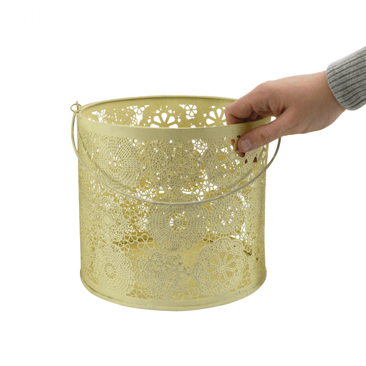 Cream floral basket with hand (Medium Size)