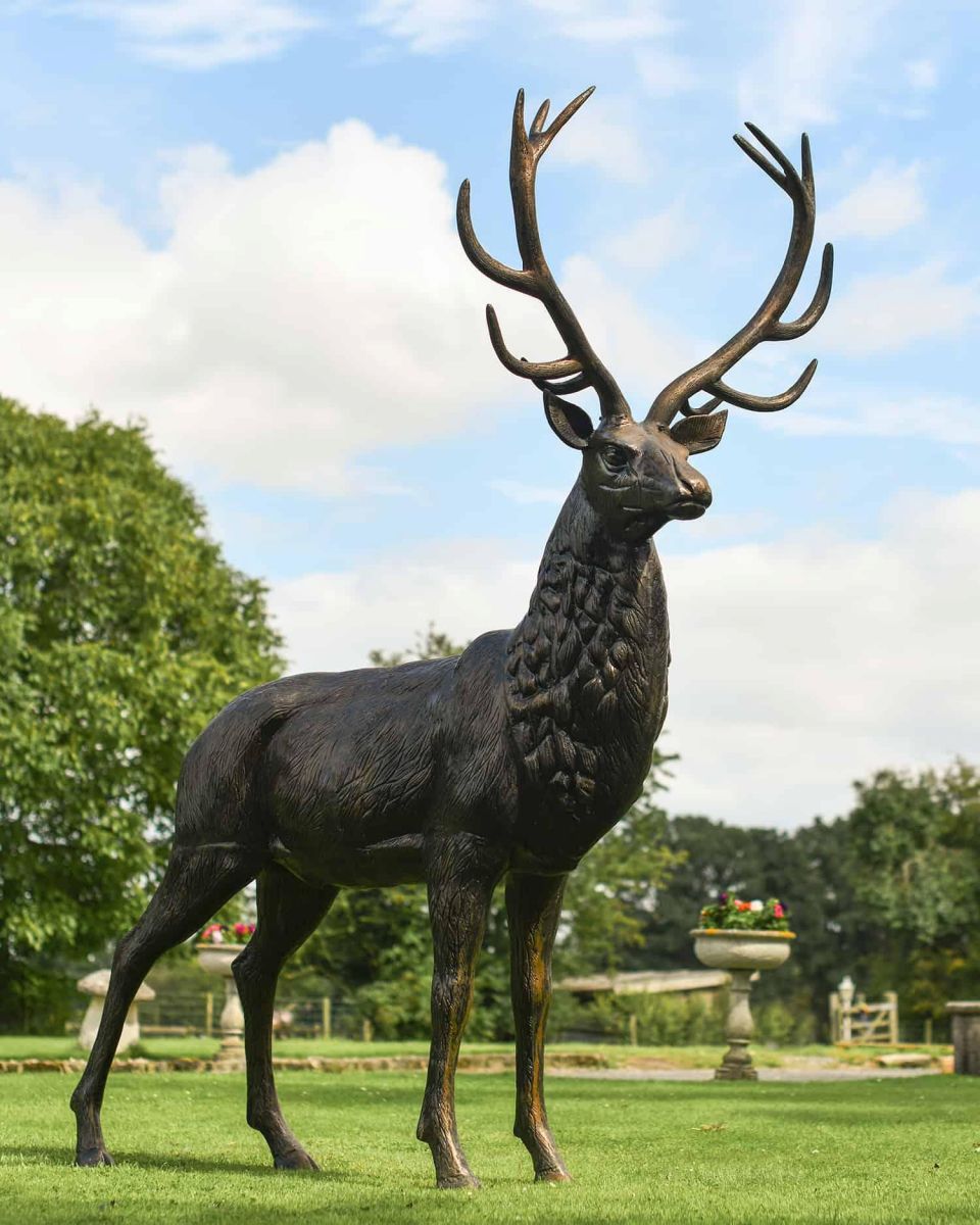 Freestanding Cast Aluminium "Loki" Stag Garden Sculpture in Situ