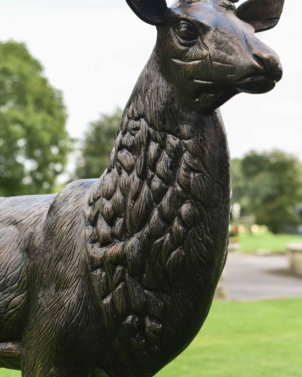 Close-Up of Freestanding Cast Aluminium "Loki" Stag Garden Sculpture