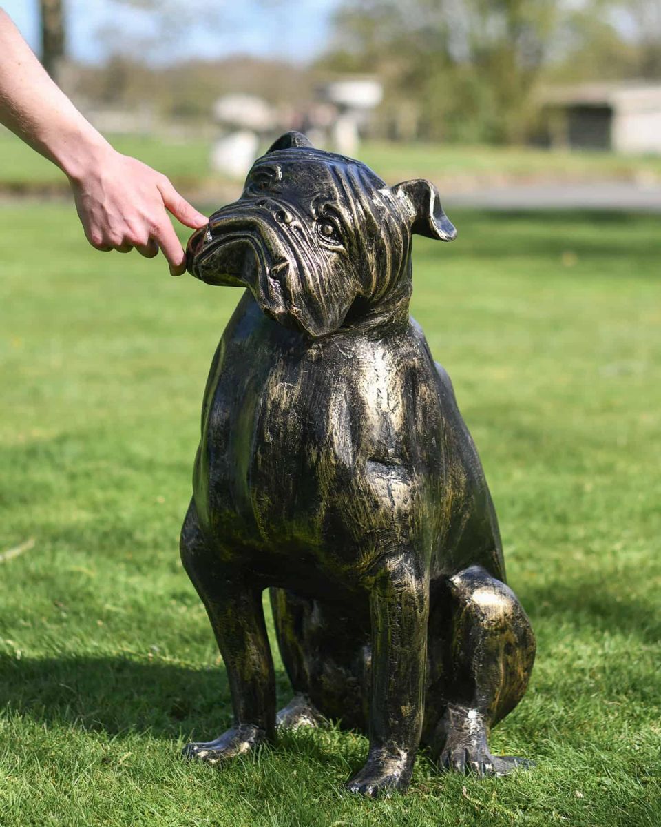 Scale Shot of Freestanding Cast Aluminium Sitting Bulldog Garden Sculpture