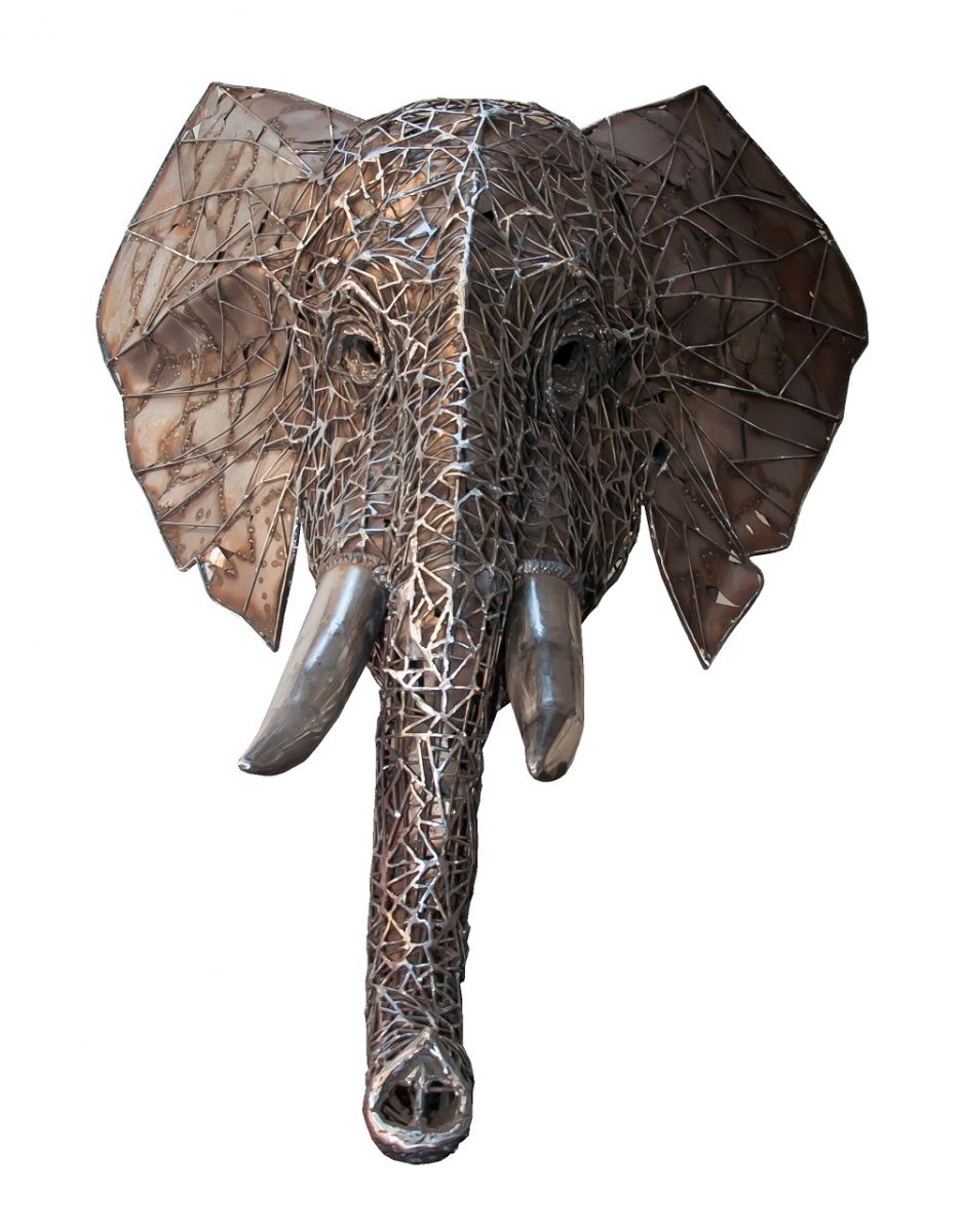 "Emanti" Hand Sculpted Elephant Head with Stainless Steel Tusks