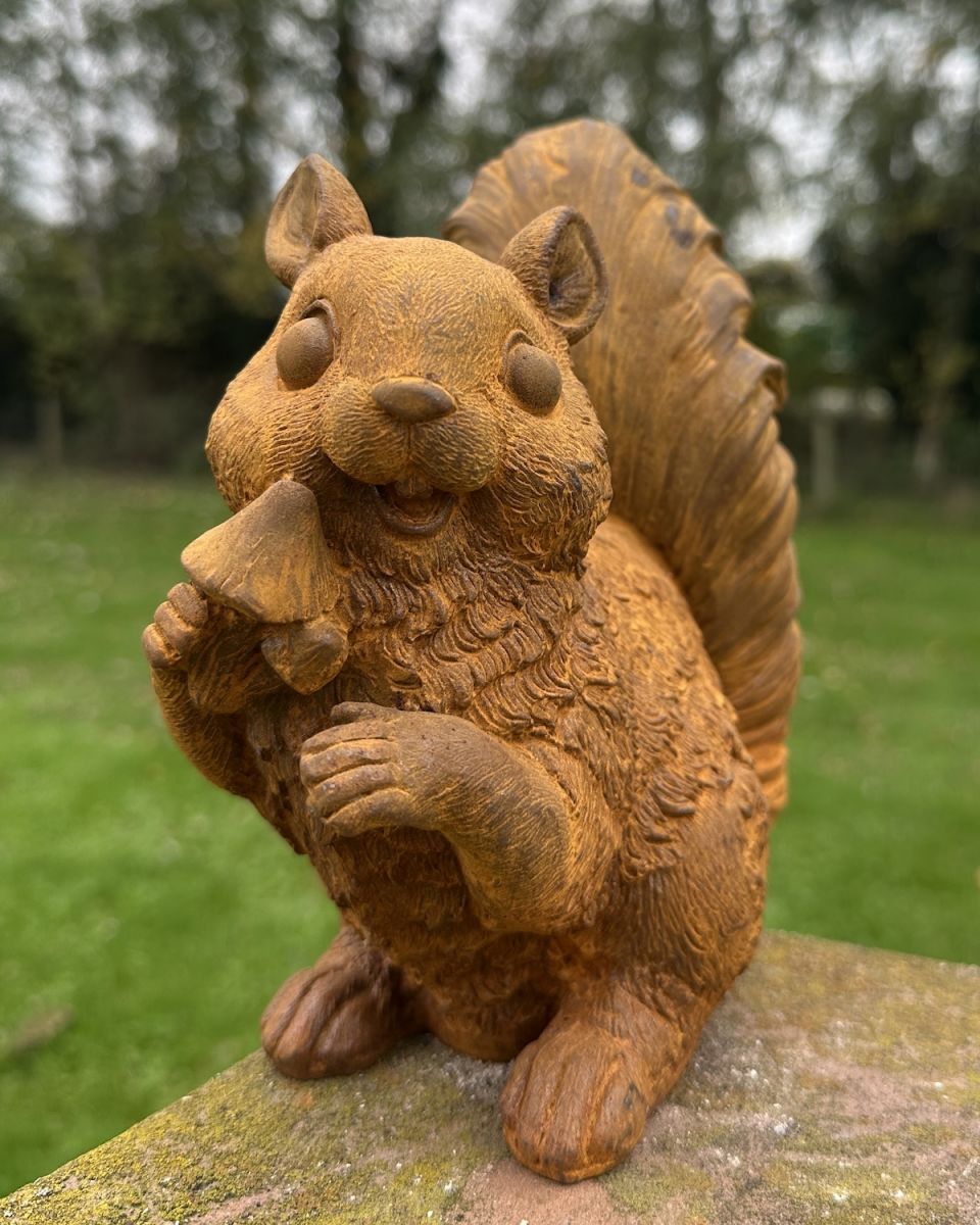 Rustic Cast Iron "Chatter" the Squirrel Sculpture