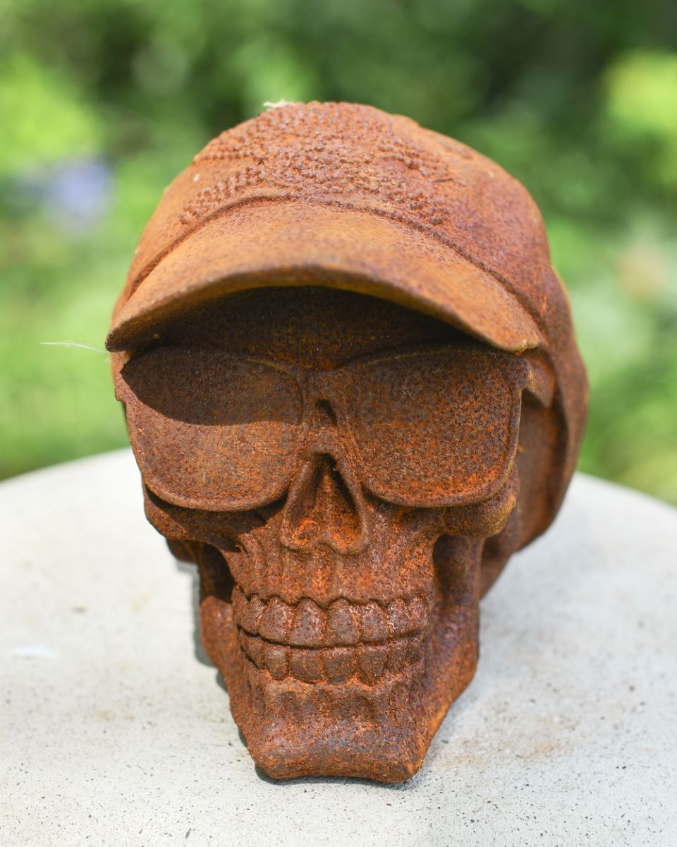 front view of rustic finish skull ornament