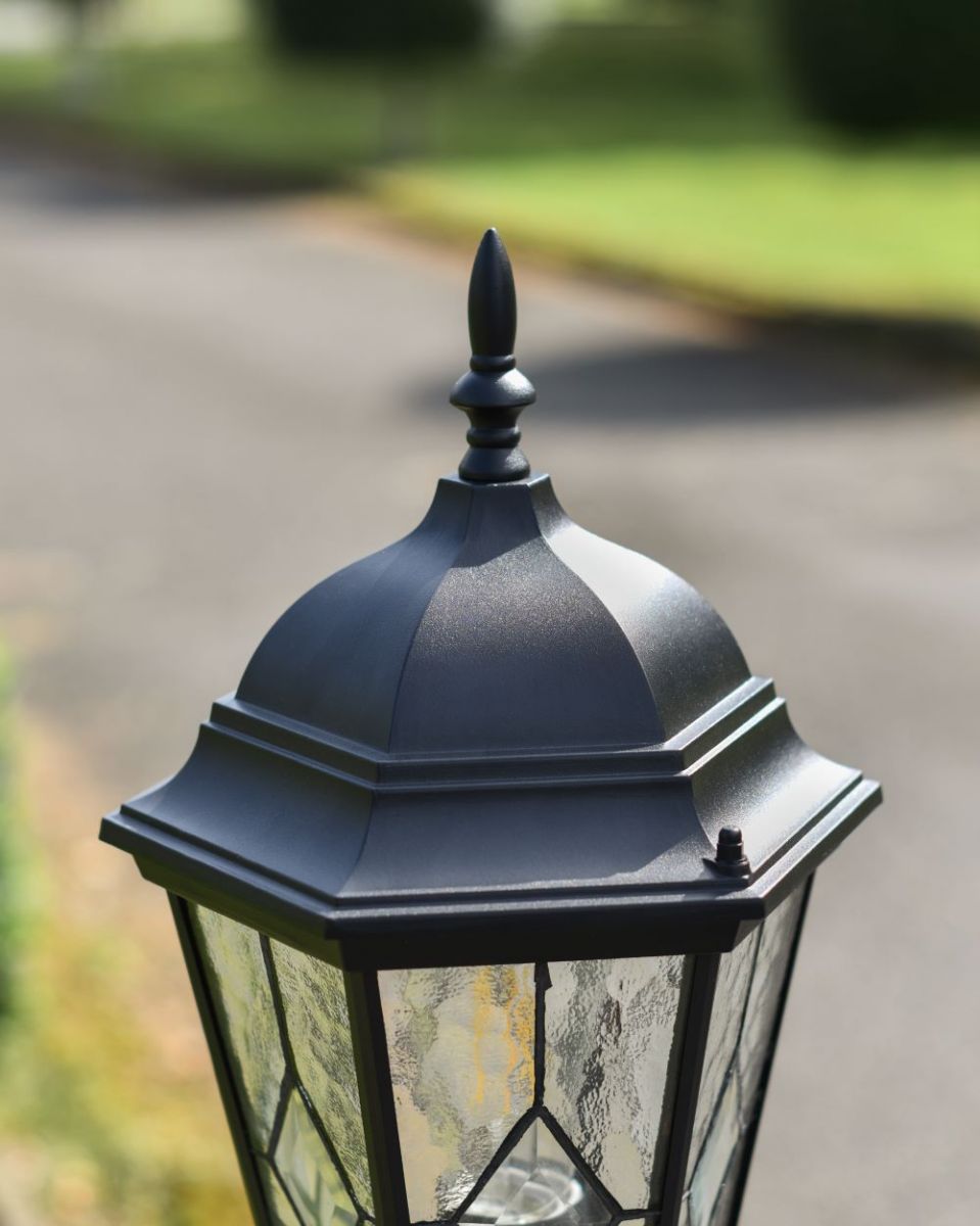 Close up of top of Intricate Frosted Glass Pillar Light