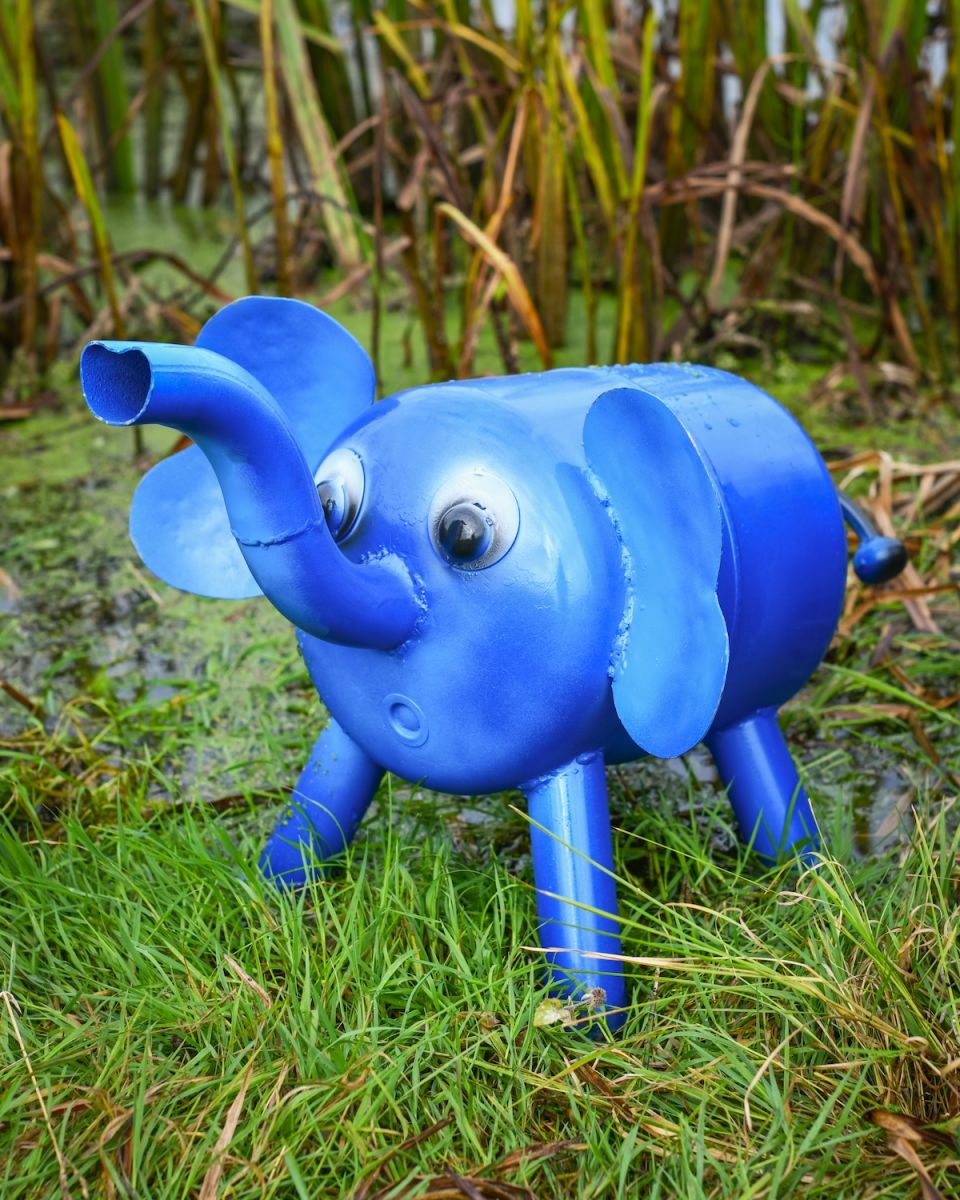 Blue elephant garden sculpture