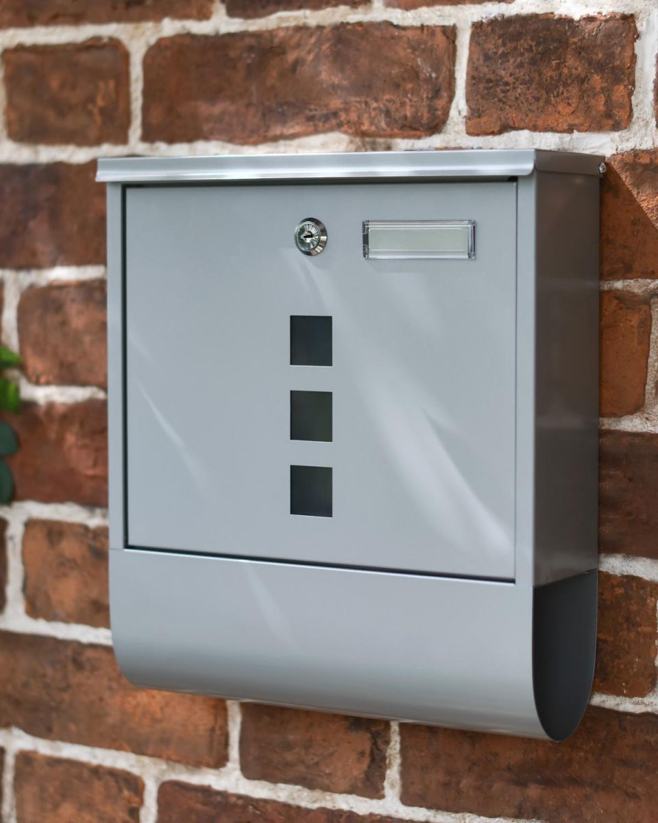 Situ Shot of Galvanised Steel Silver Wall Mounted Post Box with Lock & Newspaper Holder Situ Shot of Galvanised Steel Silver Wall Mounted Post Box with Lock & Newspaper Holder