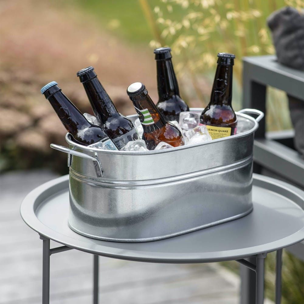 Galvanised Steel Trough Planter Being Used as a Beer or Drinks Cooler