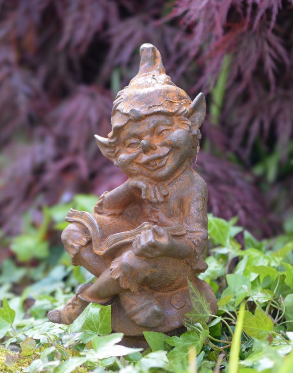 Quirky Cast Iron Cheeky Elf Sculpture