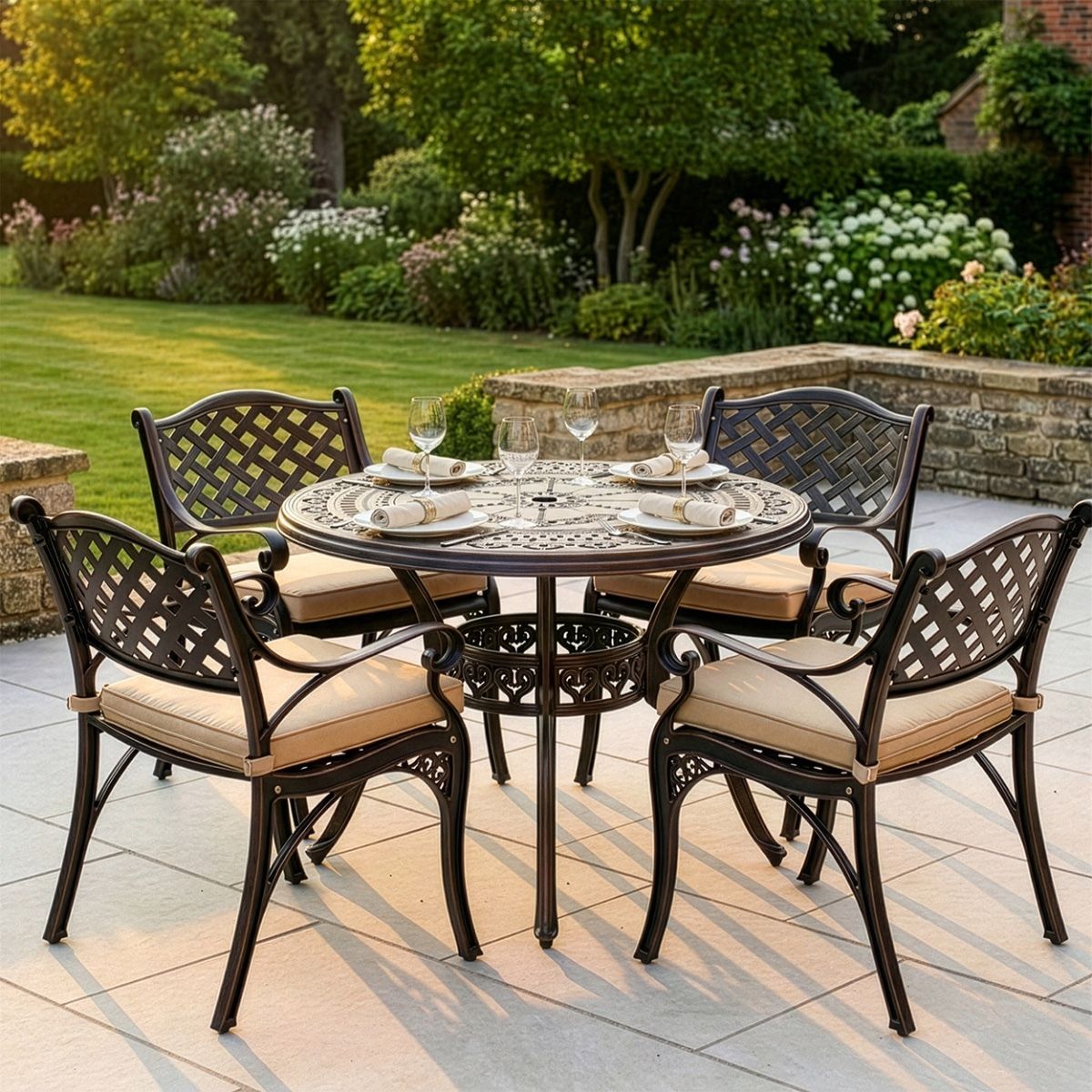 Garden Furniture Copper Table and Chair Set digital illustration dressed table