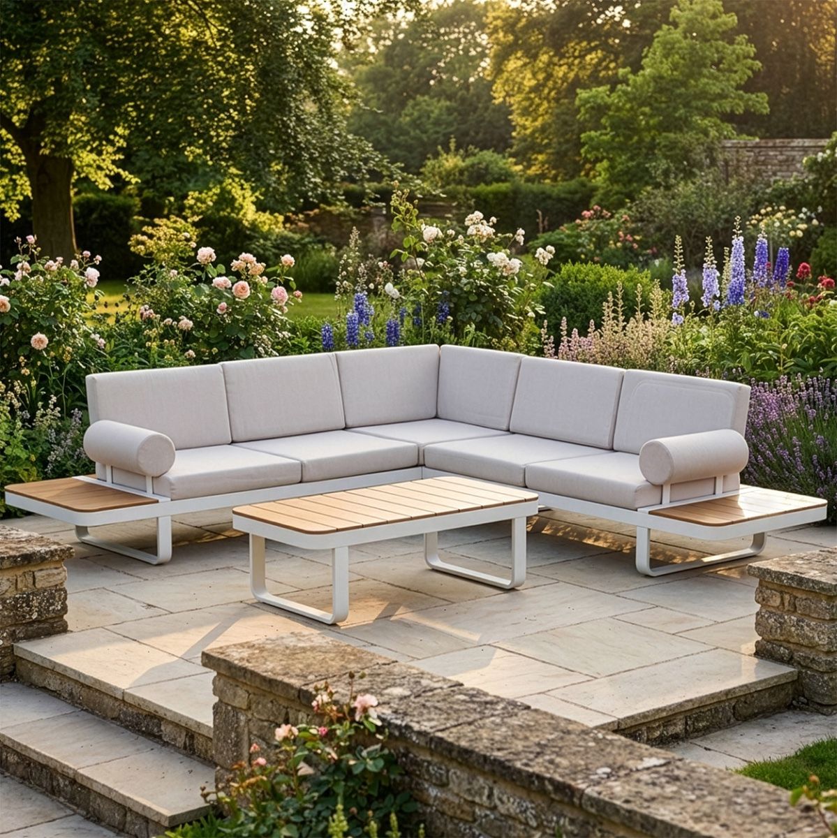 Garden Lounge Furniture Set In Cream digital illustration