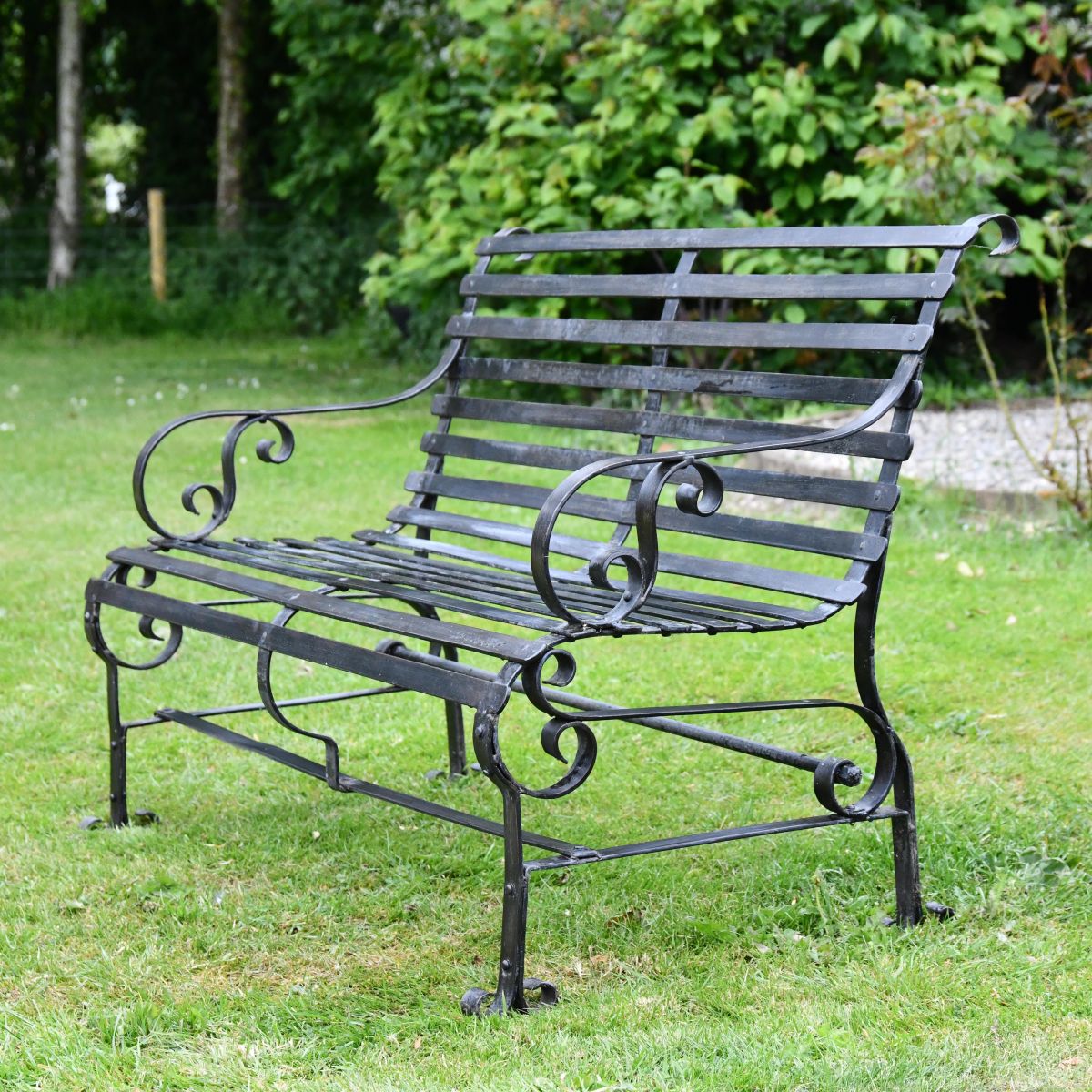 Black Two Seater Park Bench Side View Black Two Seater Park Bench Side View