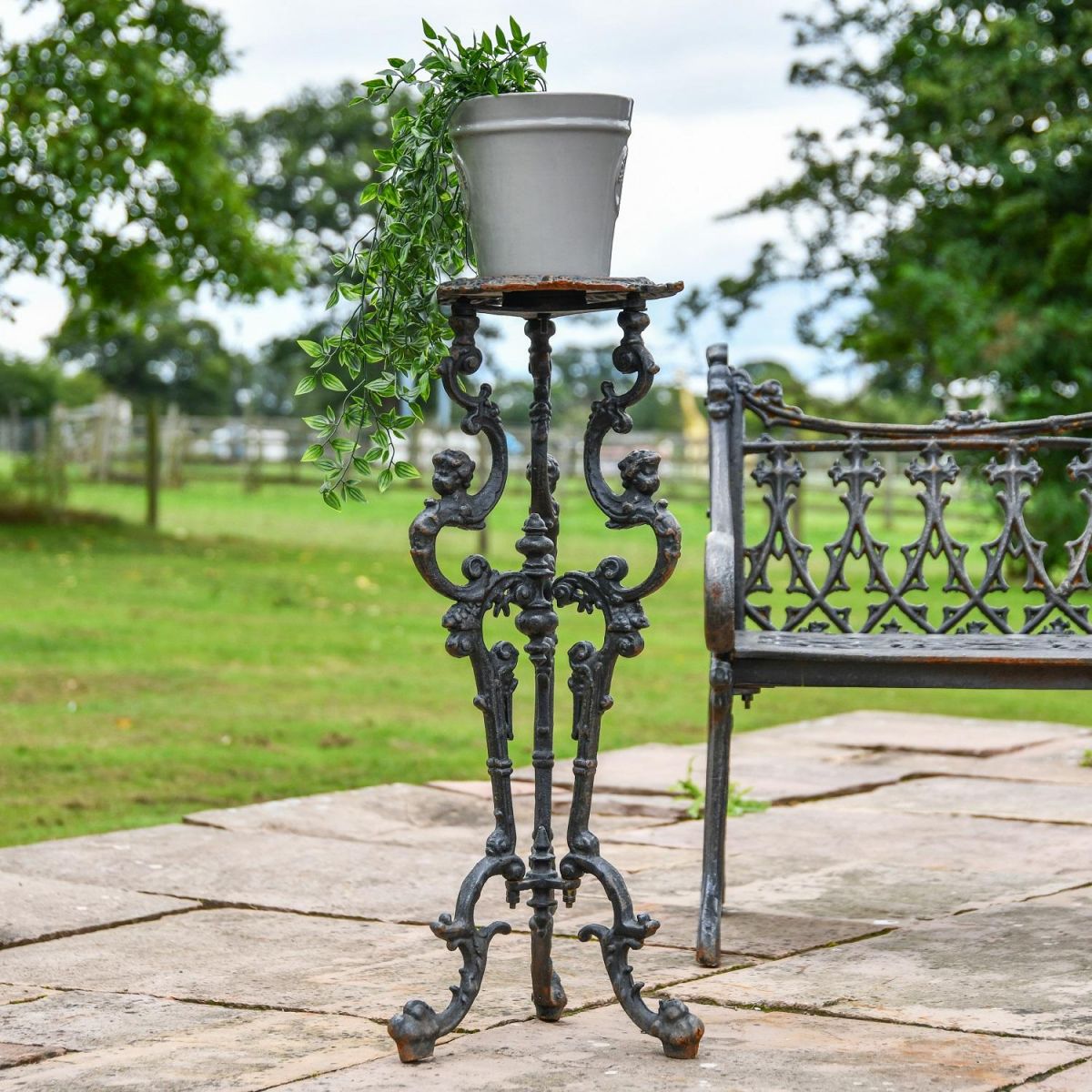 Long Gothic Cast Iron Side Table in a Black Finish
