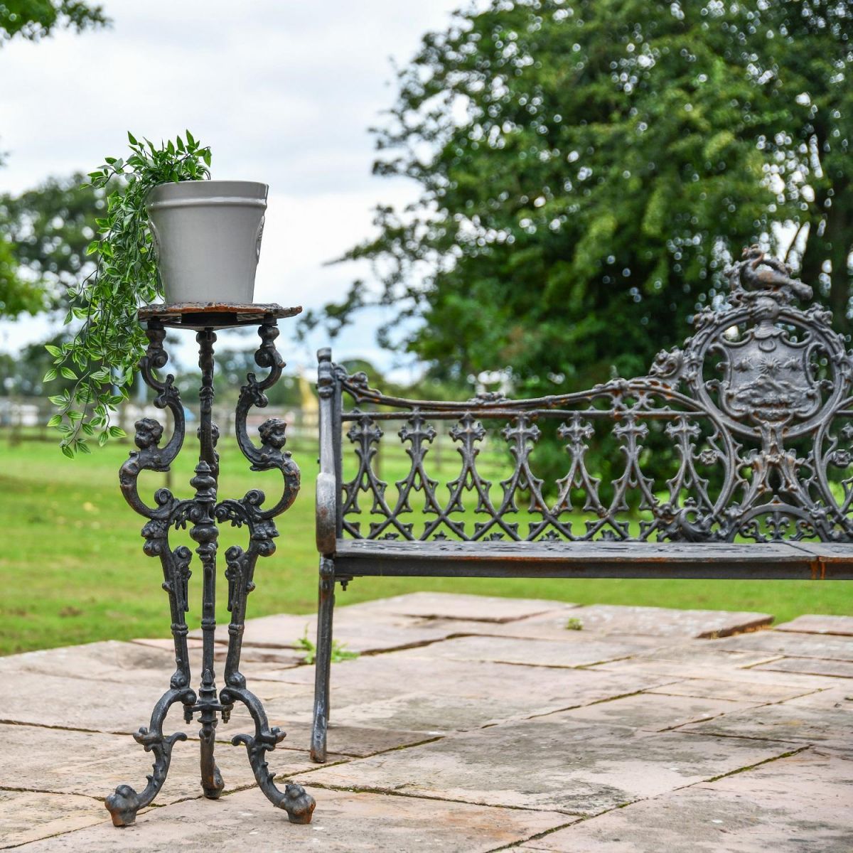 Long Gothic Aged Black Cast Iron Side Table