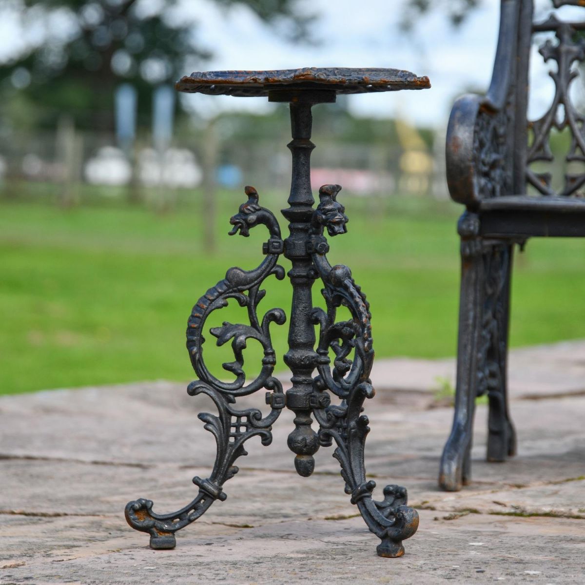 "Serpent" Gothic Aged Black Cast Iron Side Table