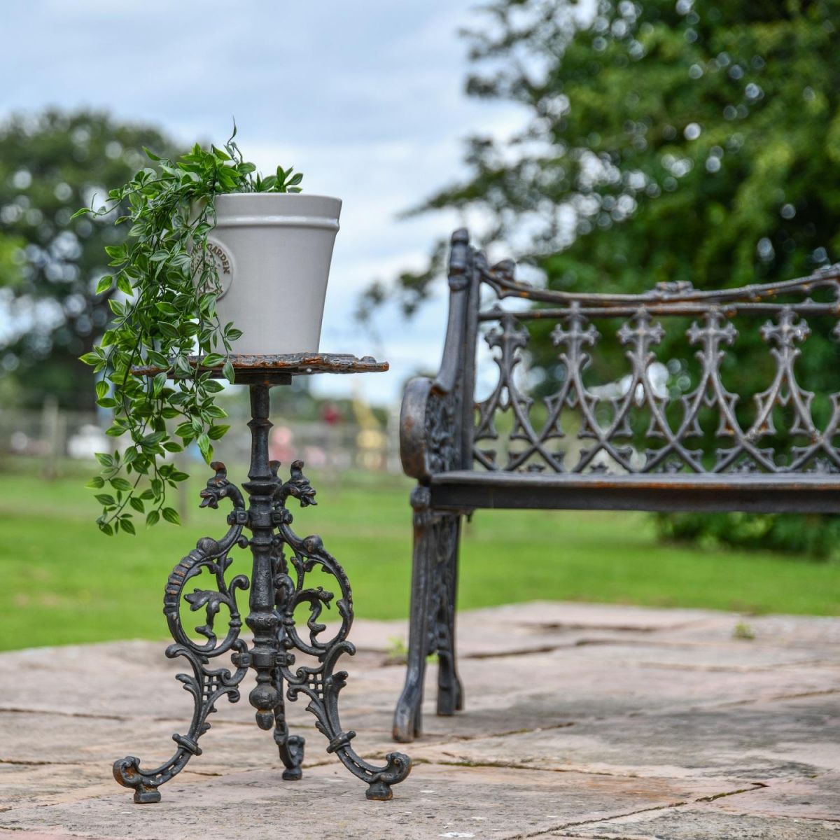 Gothic "Serpent" Side Table with matching bench in background