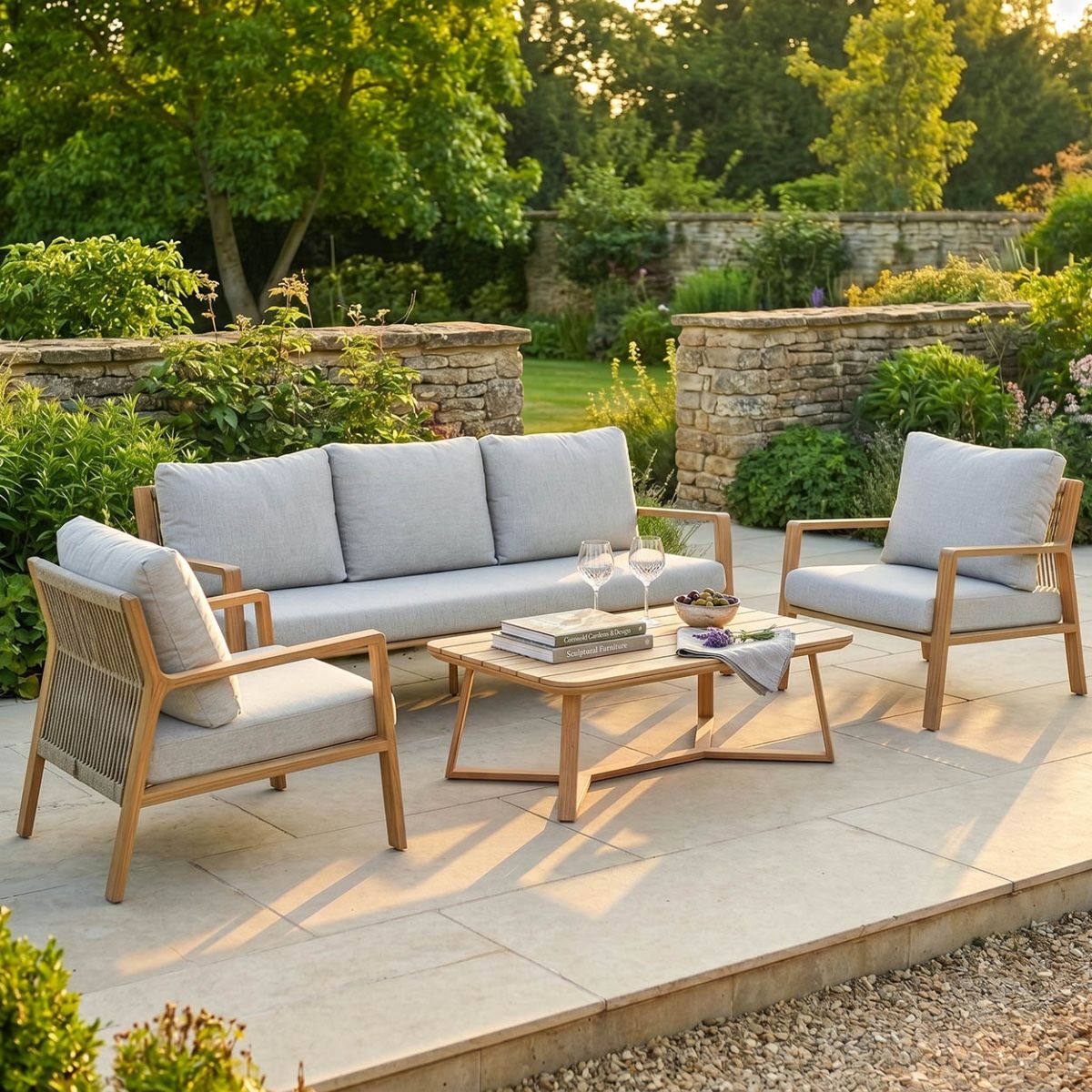 The "Oslo" Five Seater Garden Lounge Furniture Set Digital Illustration Dressed table