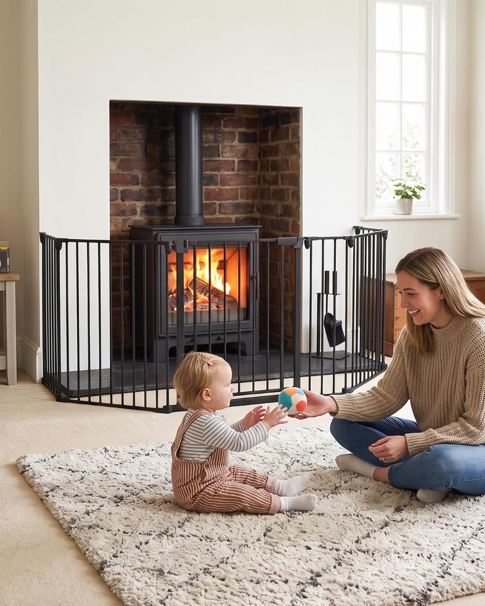Five Panel Fire Surround Baby Guard Digital Illustration With A Family For Scale