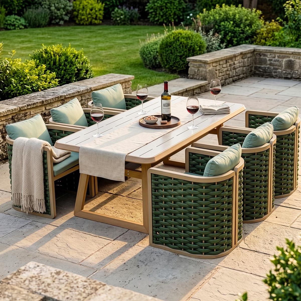 "The Imelda" Six Seater Garden Lounge And BBQ Furniture Set Digital Illustration Dressed Table