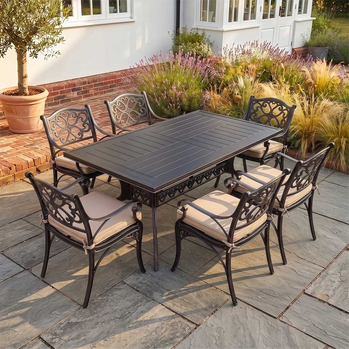 The "San Remo" 6-Seater Outdoor Dining Set - Antique Copper Digital Illustration