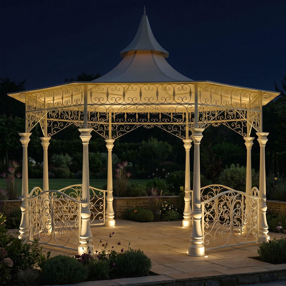 "Lady Leticia Dream Carousel" Bandstand Pavilion Digital Illustration At Night