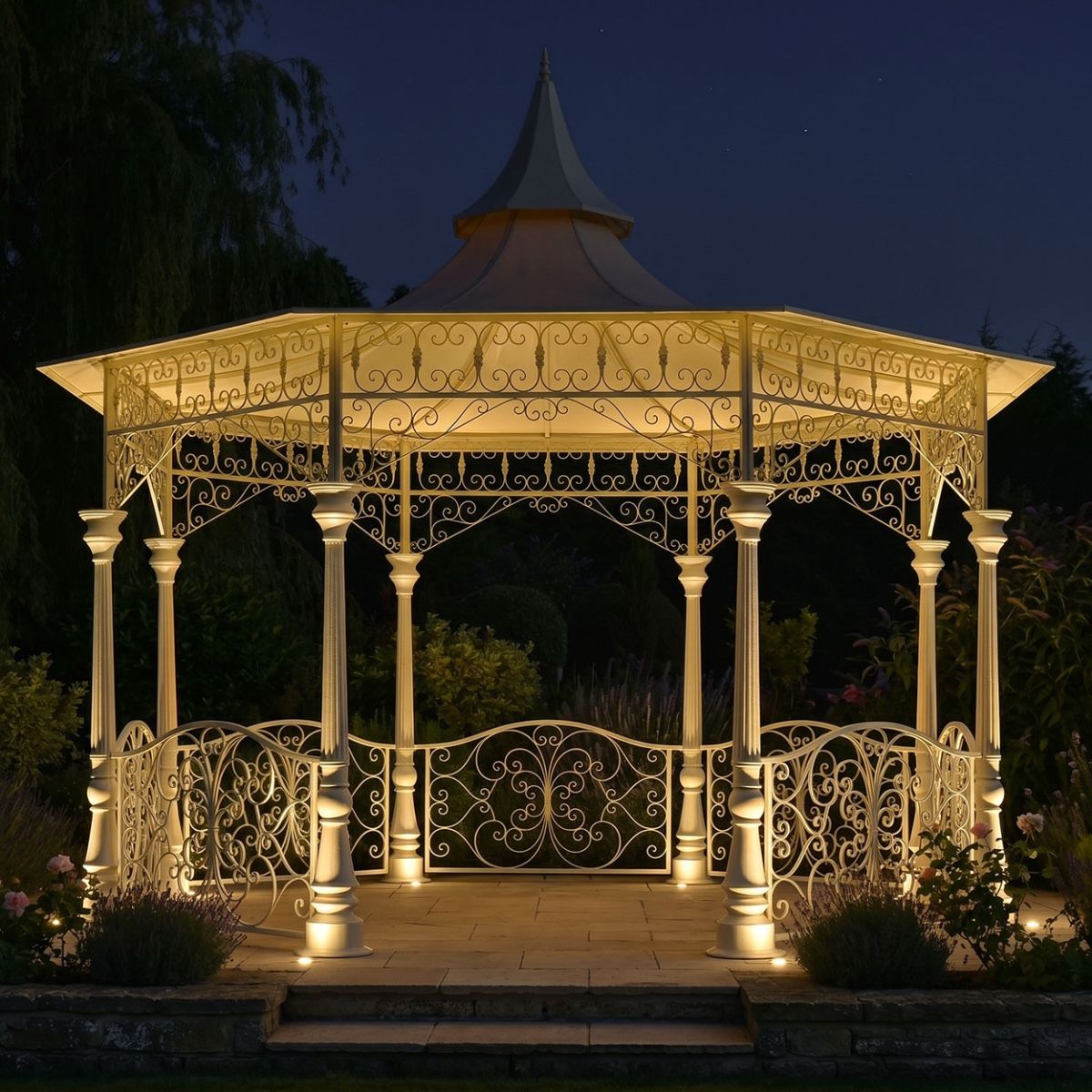  "Lady Leticia Dream Carousel" Bandstand Pavilion in Use Outside Manor House - Manor By The Lake Digital Illustration At Night