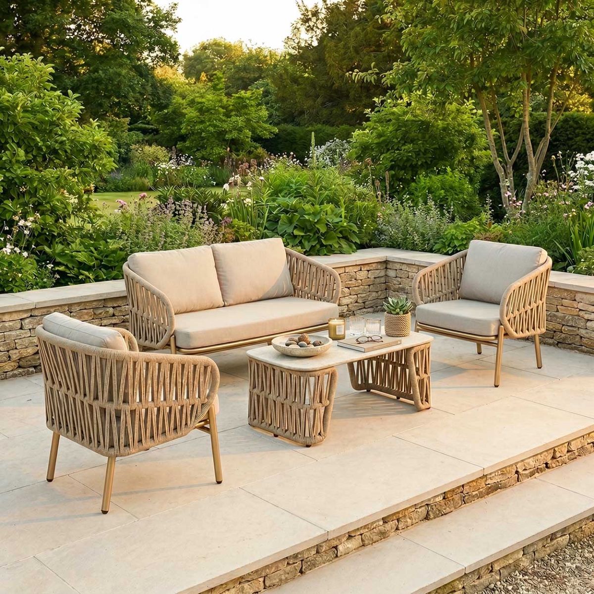The "Arnold" Rope Garden Lounge Furniture Set Digital Illustration Dressed Table