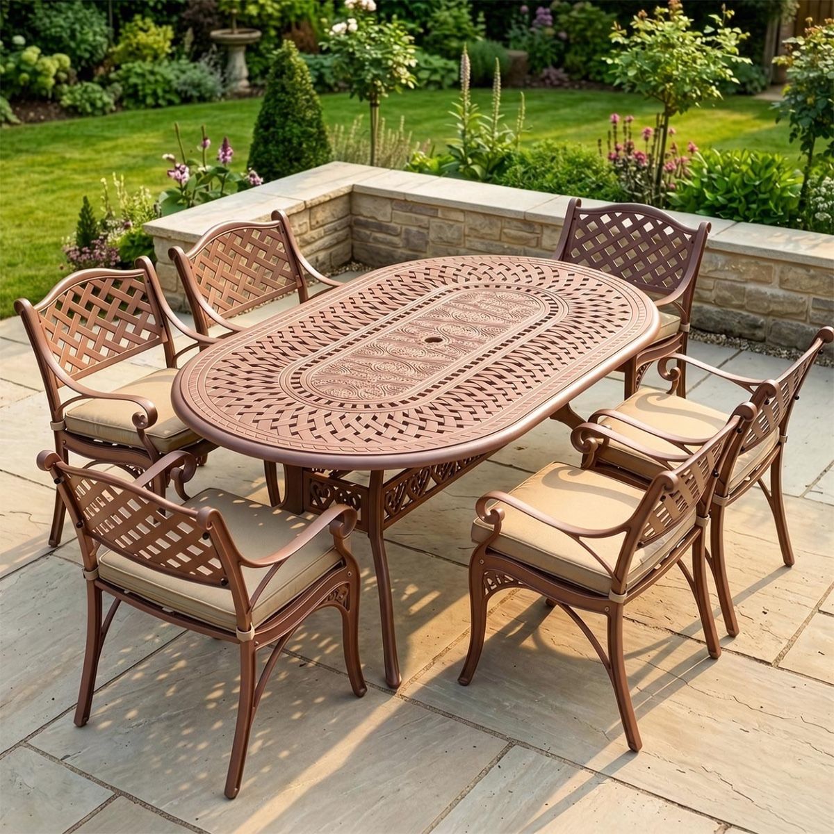 The "Siena" 6-Seater Garden Dining Set - Terracotta Digital Illustration