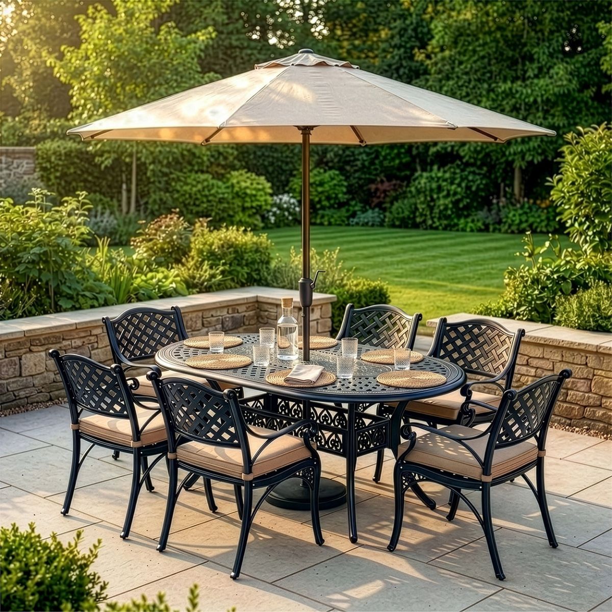 The "Montacute" 6-Seater Dining Set Dressed Ready for Dining - Digital Illustration