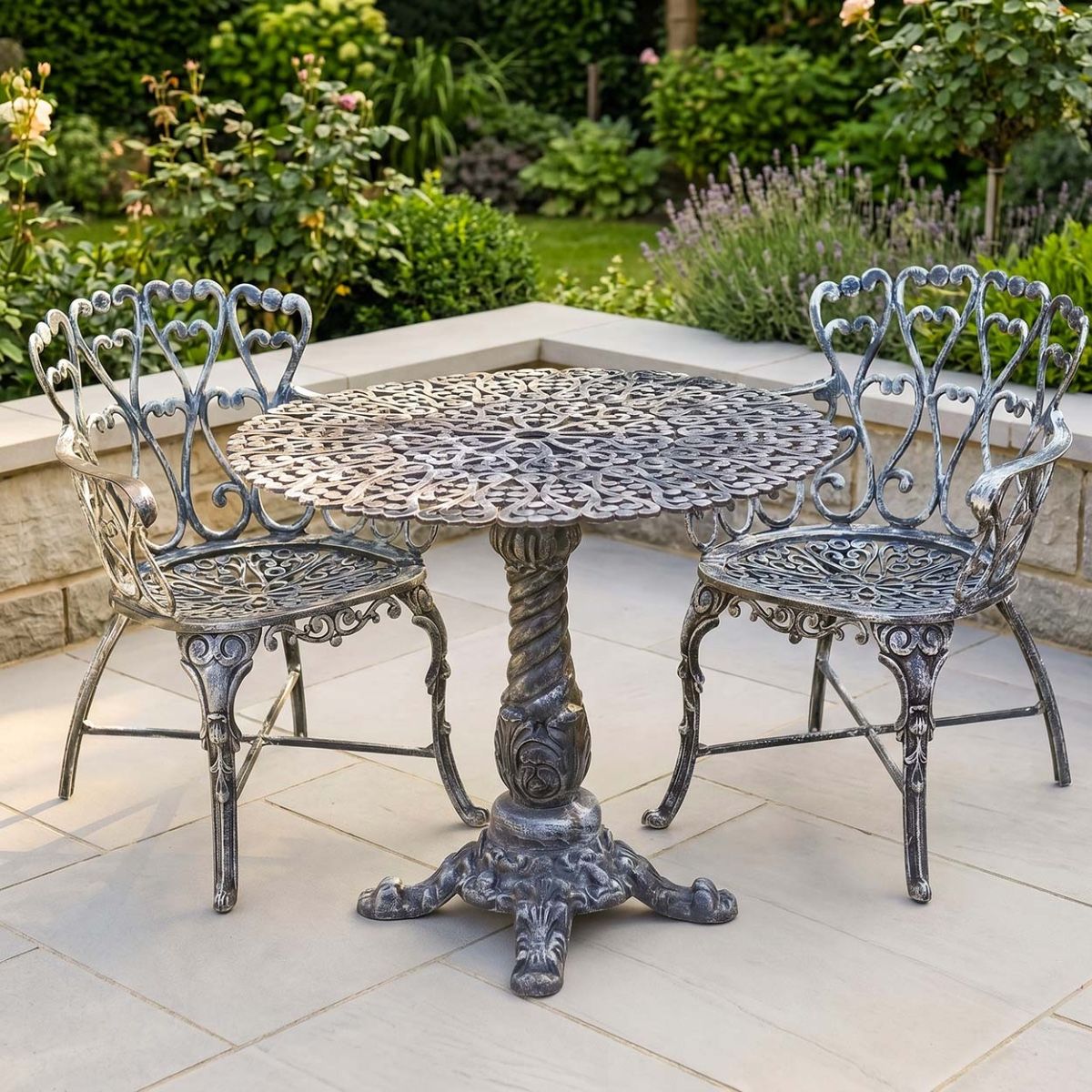 The "Royal Ascott" 2-Seater Outdoor Bistro Set - Antique Silver Digital Illustration