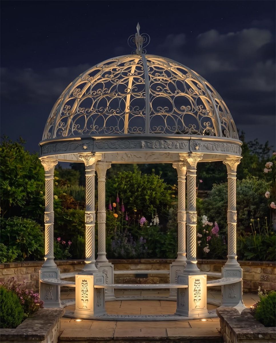 Deluxe Wrought Iron "Aurelia" Light French Cream Gazebo Digital Illustration At Night 
