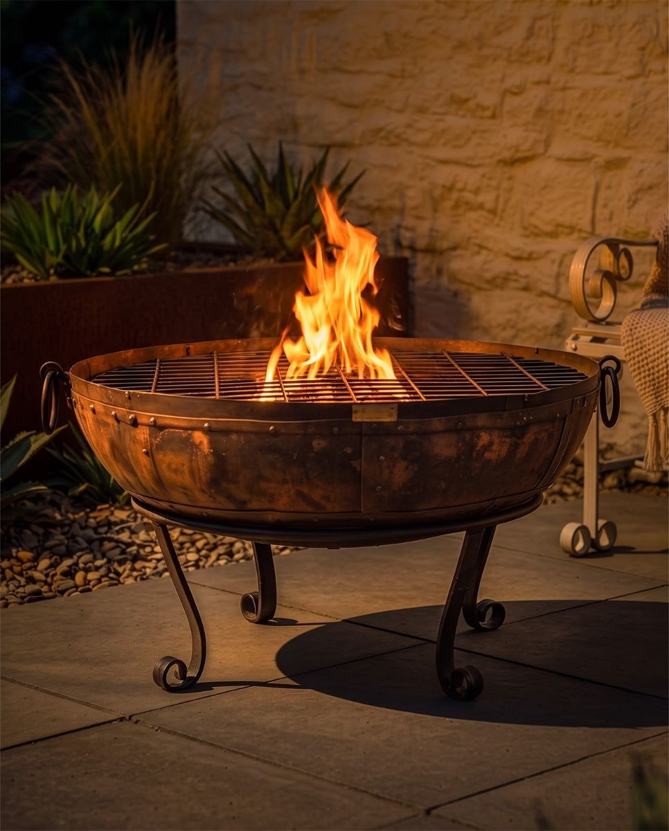 Iron Kadai Fire Bowl - 120cm Digital Illustration At night 