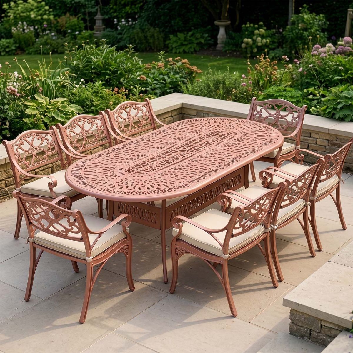The "Rosemoor" 8-Seater Outdoor Dining Set - Terracotta Digital Illustration 
