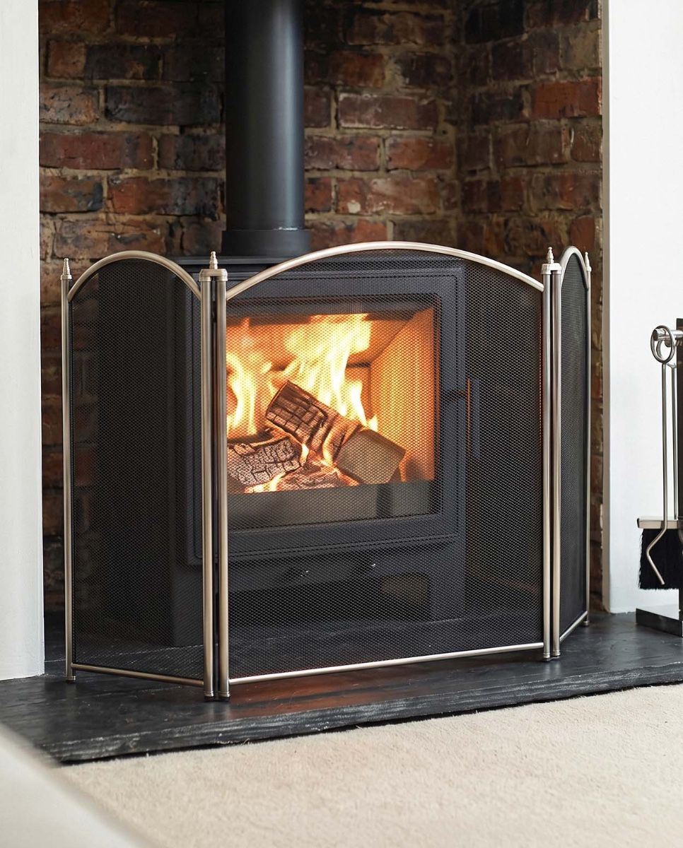 "Hanbury" Three Fold Black & Brushed Steel Fire Guard Digital Illustration