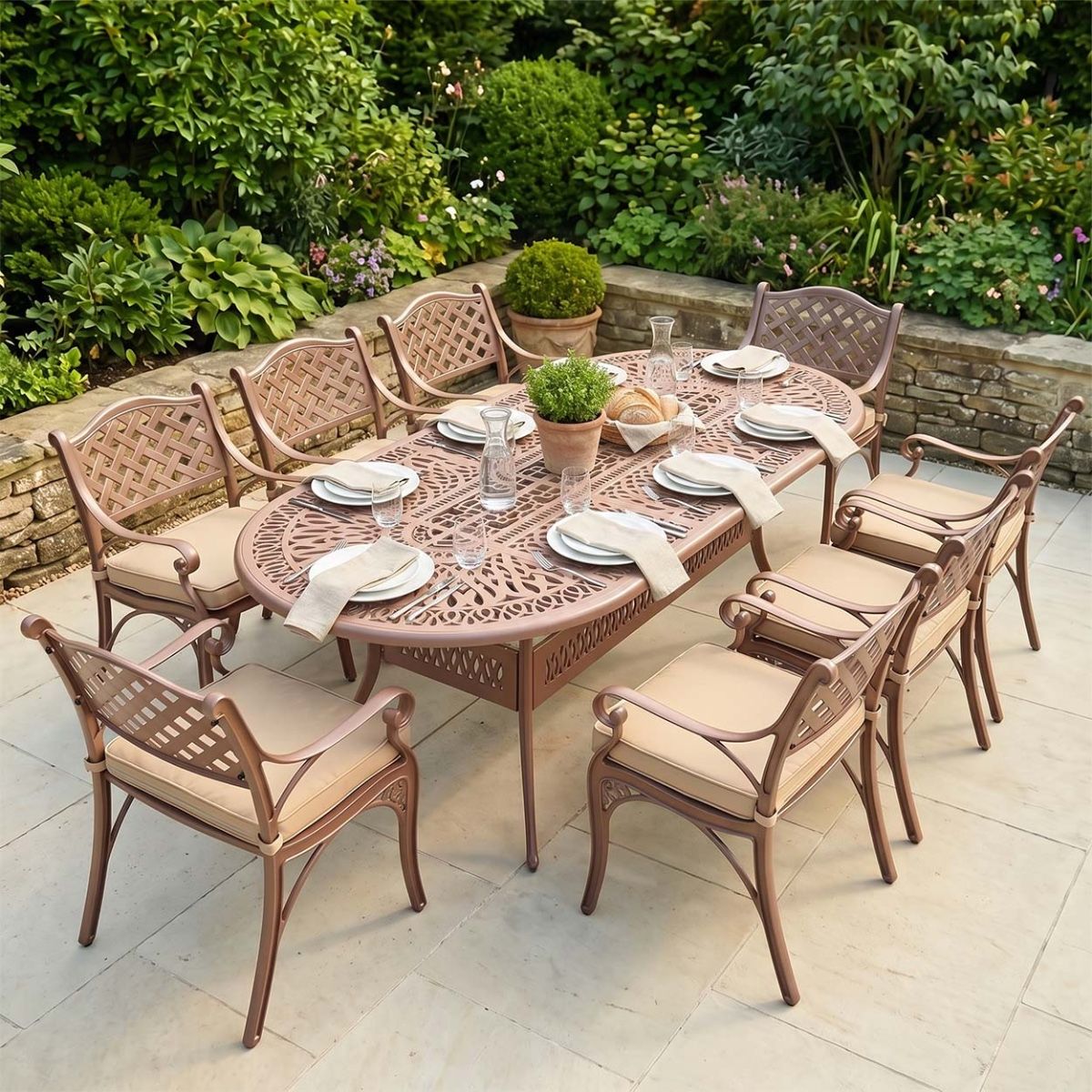 The "Tuscany" 8-Seater Outdoor Dining Set - Terracotta Digital Illustration Dressed Table 
