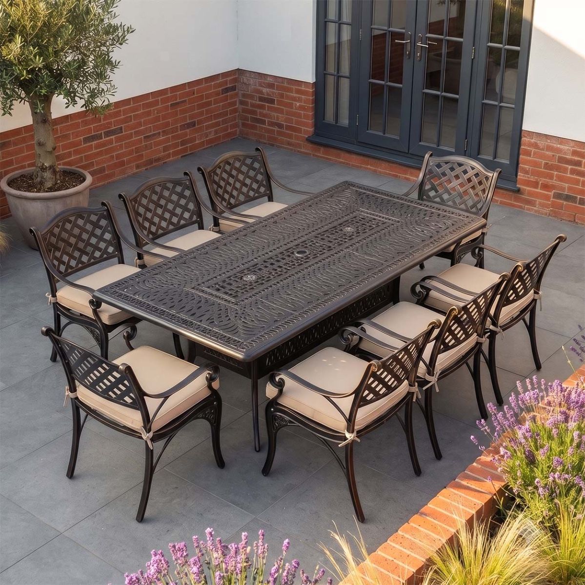 The "Sommelier" 8-Seater Outdoor Dining Set - Antique Copper Digital Illustration