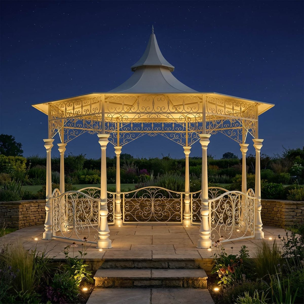 "Lady Leticia Dream Carousel" Bandstand Pavilion in Situ Digital Illustration At Night