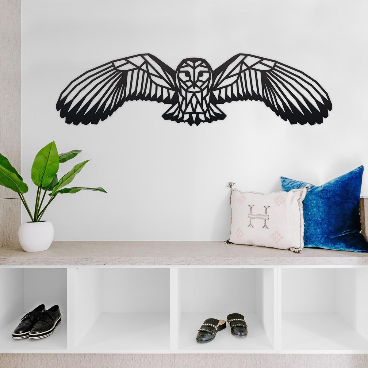 Geometric Barn Owl Wall Art in Situ in the Home