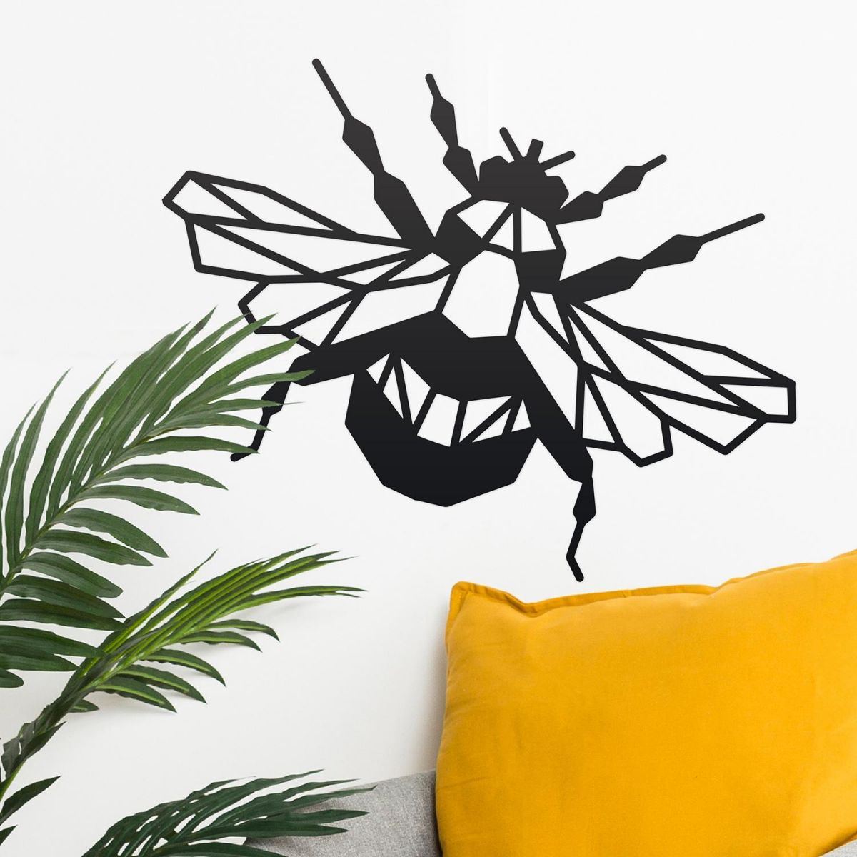 Geometric Iron Bumblebee Wall Art in Situ on a Cream Wall Geometric Iron Bumblebee Wall Art in Situ on a Cream Wall