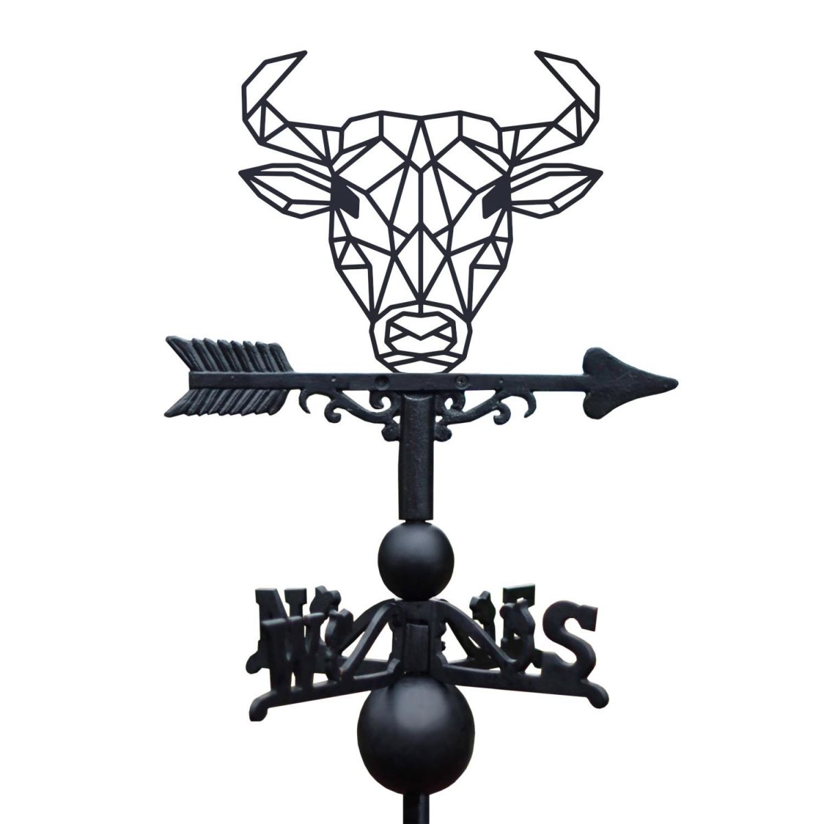 Geometric Bull Weathervane on White Background