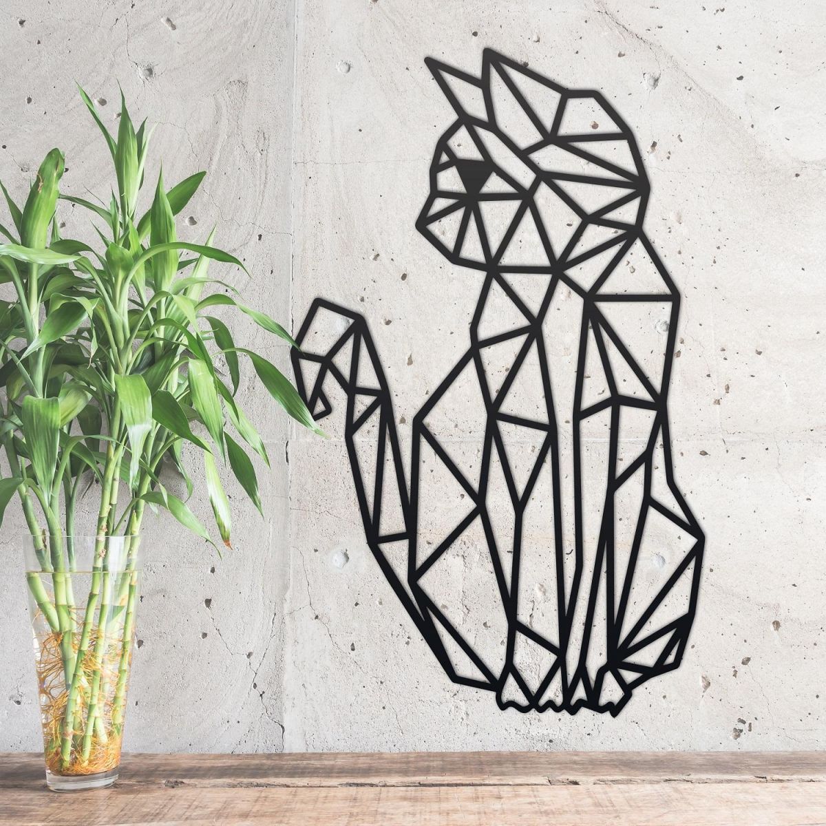 Geometric Cat Steel Wall Art in Situ 