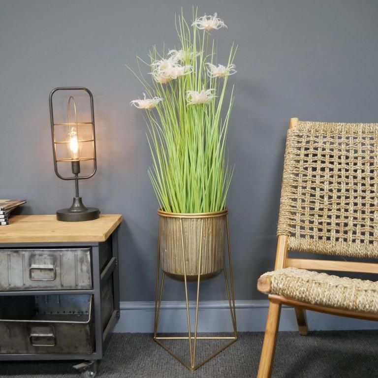 Geometric Gold Plant Indoor Plant Pot & Stand in Situ Geometric Gold Plant Indoor Plant Pot & Stand in Situ