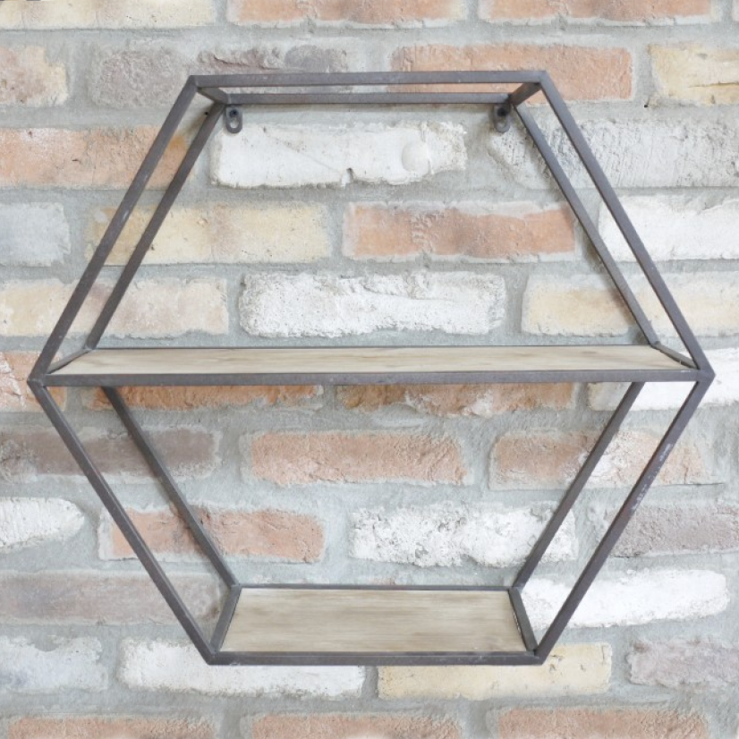 Geometric Iron & Wood Shelf Created out of Iron and Wood