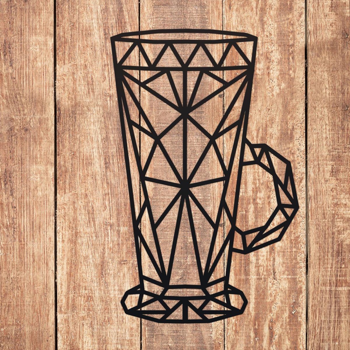 Geometric Steel Martini Glass Wall Art on a Wooden Wall