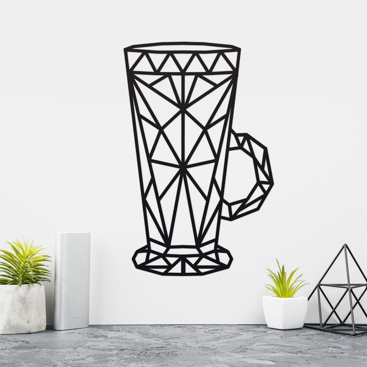Geometric Steel Latte Glass Wall Art on a Cream Wall