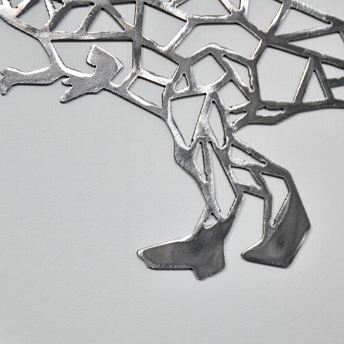 Close-up of the Natural Steel Finish on the Geometric T-Rex Wall Art