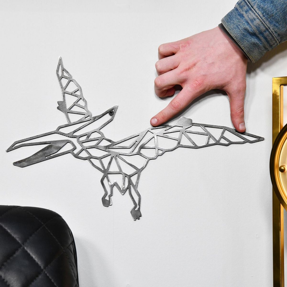 Geometric Natural Steel Pterodactyl Wall Art to Scale