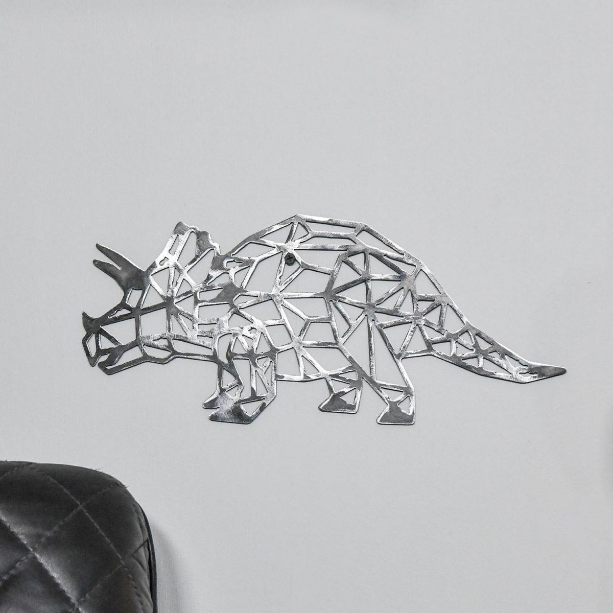 Geometric Triceratops Wall Art in a Natural Steel Finish